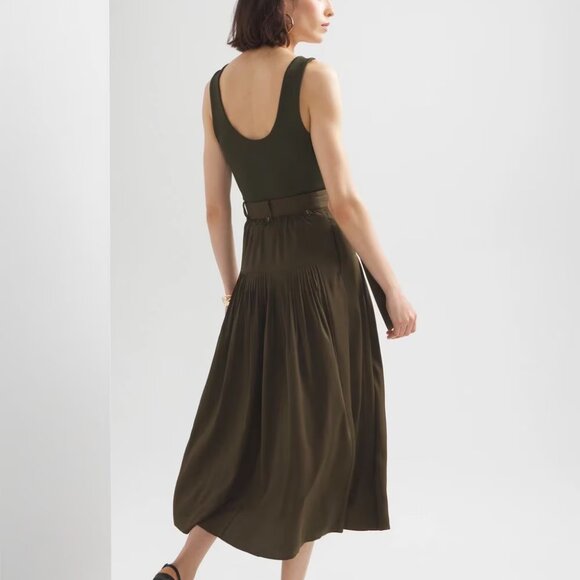 WHBM $120 WITH POCKETS Belted Utility Midi Skirt Olive Sergeant 12 RUNS SMALL 10 - Picture 2 of 9